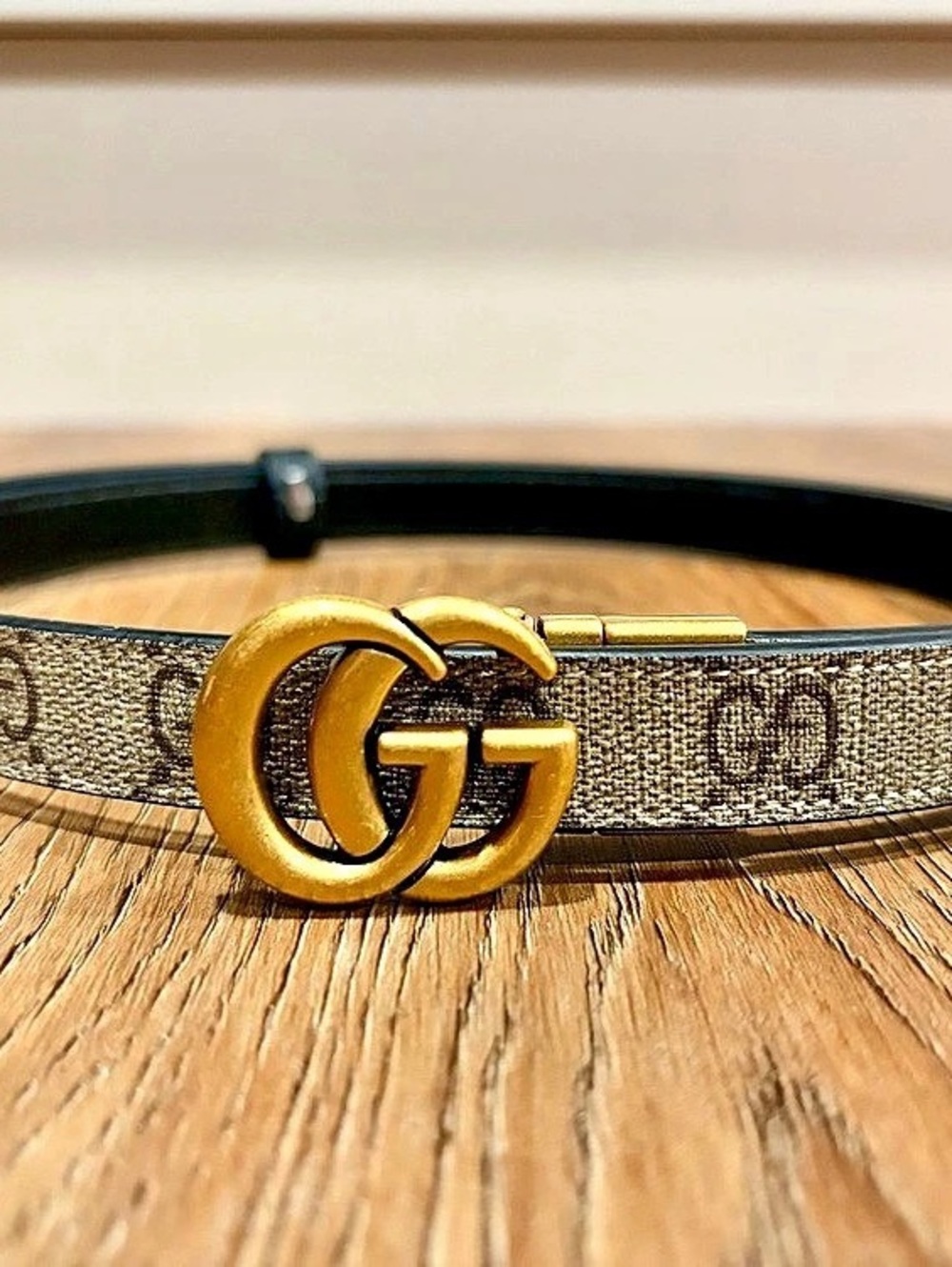 Gucci GG Marmont Thin Belt in GG Supreme Canvas Brown & Black